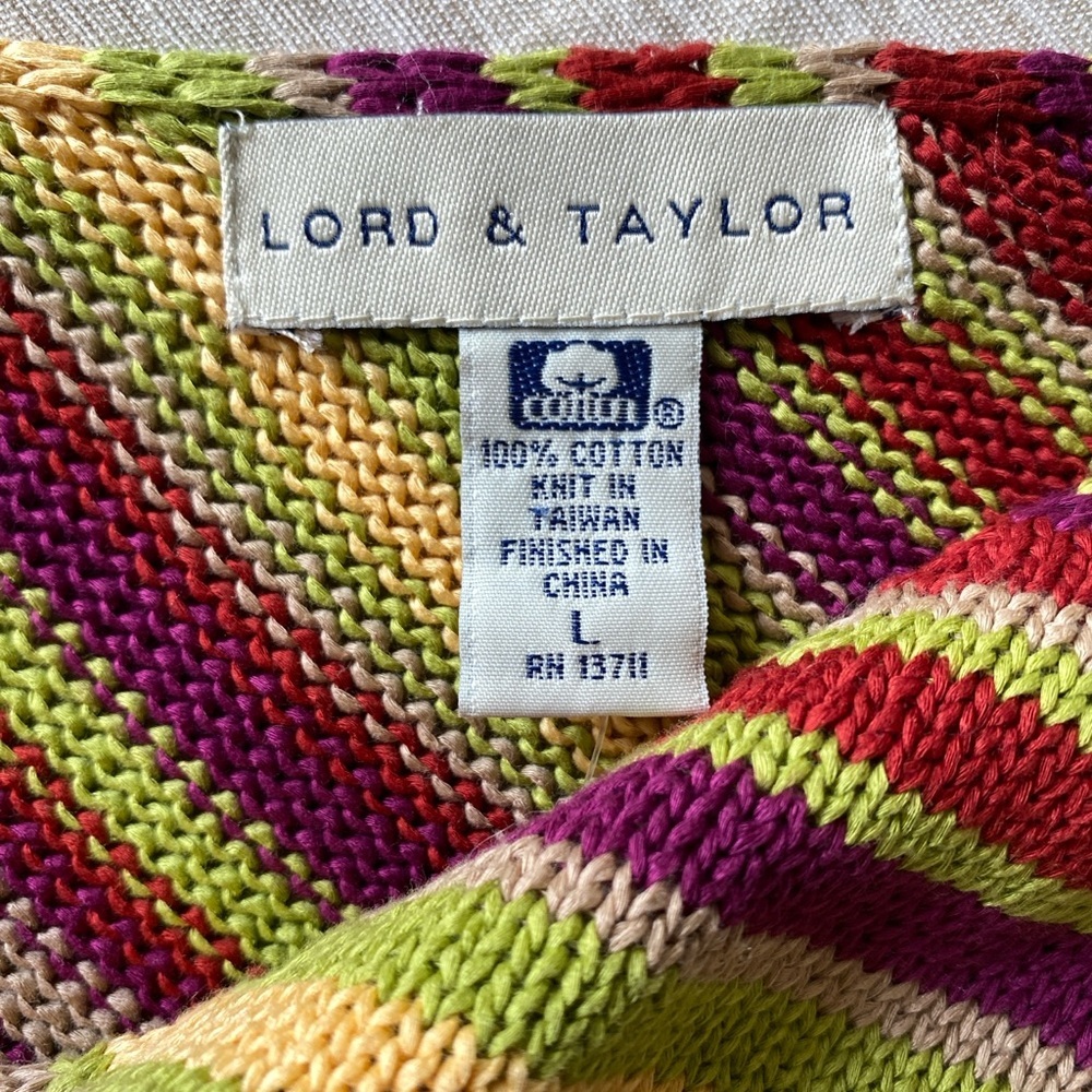 Lord & Taylor Knit Tank Sleeveless Striped Multi 100% Cotton Vintage Large - Picture 6 of 8